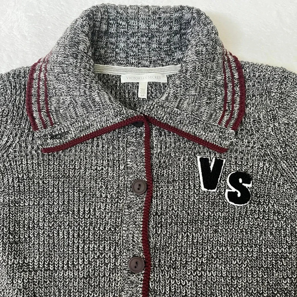 Victoria’s Secret Gray Maroon Patch Varsity Cardigan Sz Small Like New Academia - Picture 3 of 13
